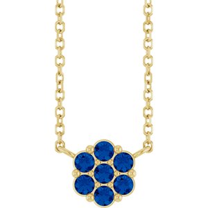 14K Yellow Gold Lab-Grown Blue Sapphire Cluster 18" Necklace