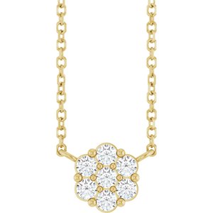 14K Yellow Gold Natural White Sapphire Cluster 18" Necklace