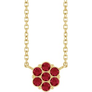 14K Yellow Gold Lab-Grown Ruby Cluster 18" Necklace