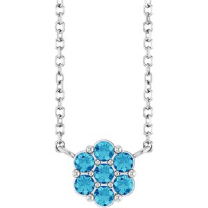 14K White Gold Natural Blue Zircon Cluster 18" Necklace