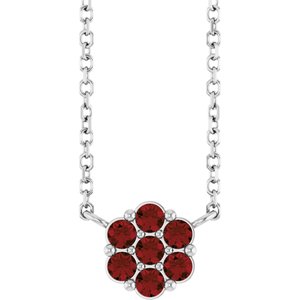 Platinum Natural Mozambique Garnet Cluster 18" Necklace