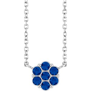 14K White Gold Natural Blue Sapphire Cluster 18" Necklace