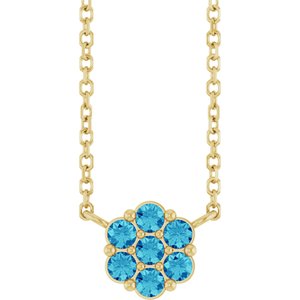 14K Yellow Gold Natural Blue Zircon Cluster 18" Necklace
