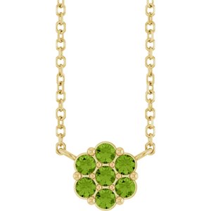 14K Yellow Gold Natural Peridot Cluster 18" Necklace