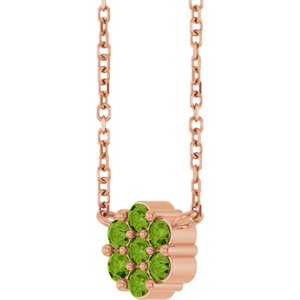 14K Rose Gold Natural Peridot Cluster 18" Necklace