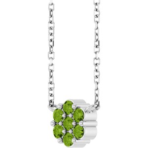 14K White Gold Natural Peridot Cluster 18" Necklace