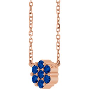 14K Rose Gold Natural Blue Sapphire Cluster 18" Necklace