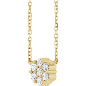 14K Yellow Gold Natural White Sapphire Cluster 18" Necklace