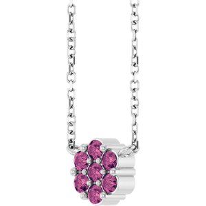 14K White Gold Natural Pink Tourmaline Cluster 18" Necklace