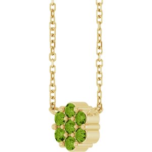 14K Yellow Gold Natural Peridot Cluster 18" Necklace