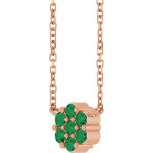 14K Rose Gold Natural Emerald Cluster 18" Necklace