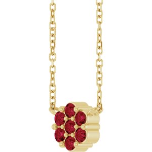 14K Yellow Gold Lab-Grown Ruby Cluster 18" Necklace