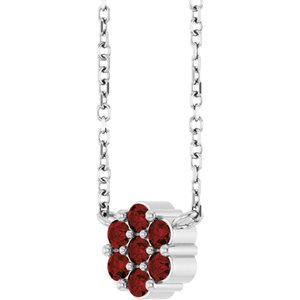 Sterling Silver Natural Mozambique Garnet Cluster 18" Necklace