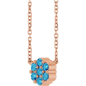 14K Rose Gold Natural Blue Zircon Cluster 18" Necklace