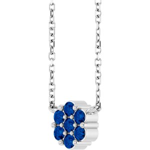 Sterling Silver Natural Blue Sapphire Cluster 18" Necklace