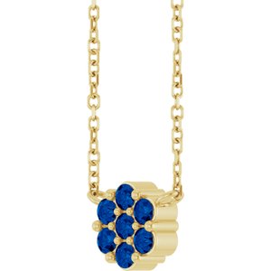 14K Yellow Gold Natural Blue Sapphire Cluster 18" Necklace