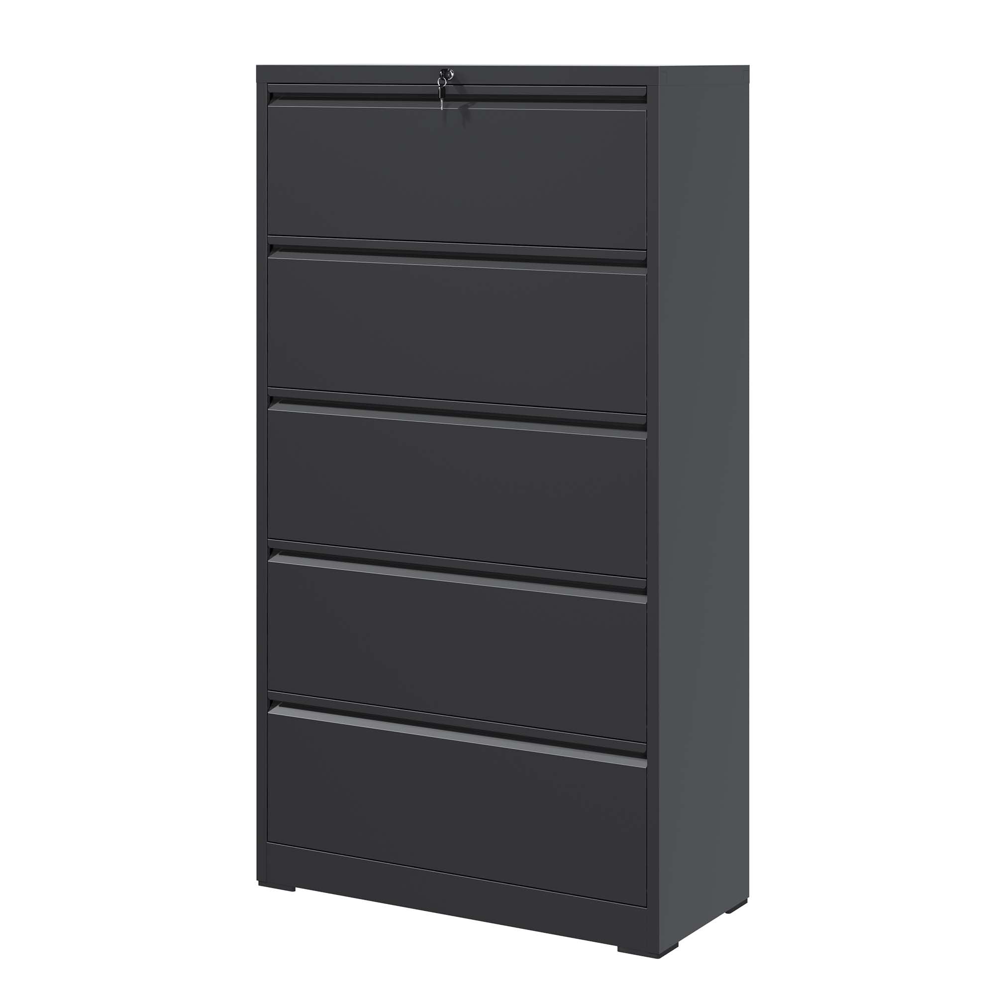 Modern Black 5-Drawer Steel Lateral File Cabinet with Lock for Legal/Letter/A4/F4 Files