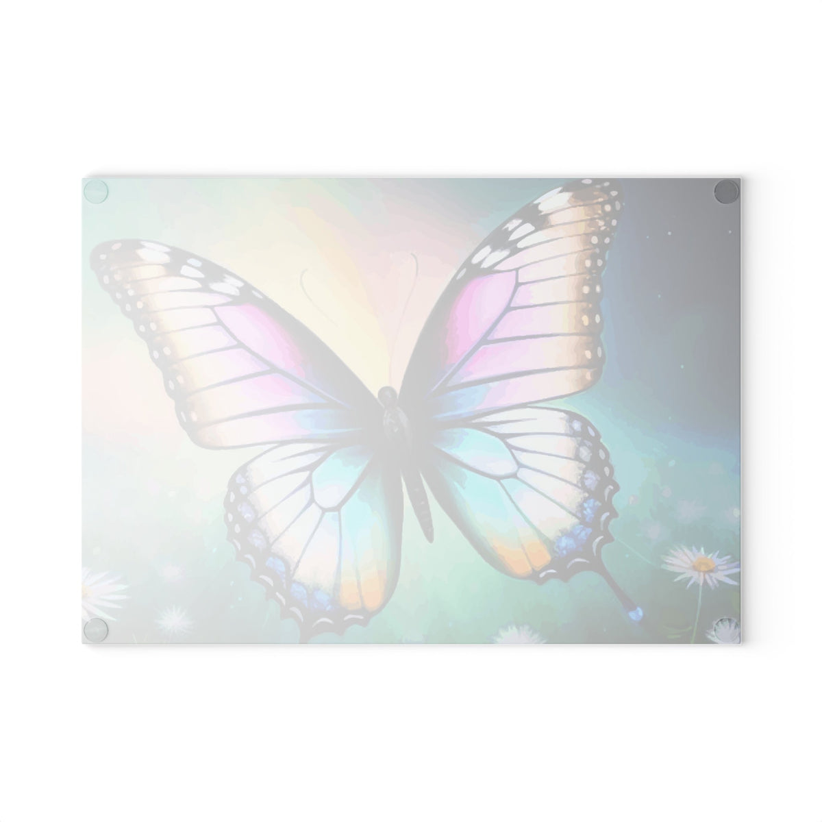 Beautiful Butterfly and Daisies Glass Cutting Board