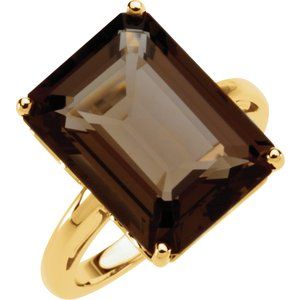 14K Yellow Gold Natural Smoky Quartz Scroll Ring
