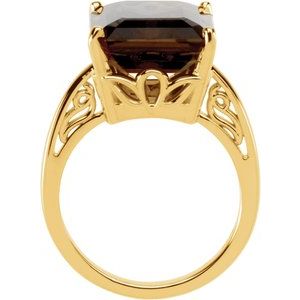 14K Yellow Gold Natural Smoky Quartz Scroll Ring