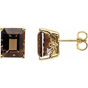 14K Yellow Gold Natural Smoky Quartz Earrings