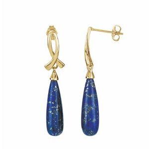 14K Yellow Gold Natural Lapis Earrings