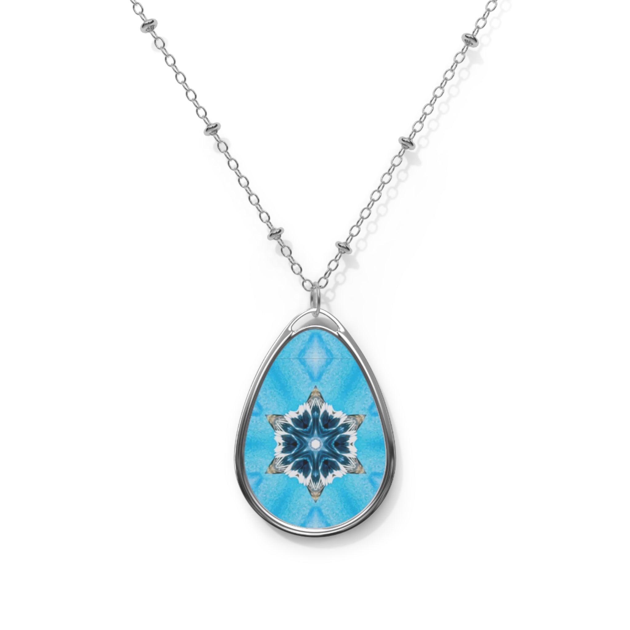Blue Diamond Pattern Oval Necklace