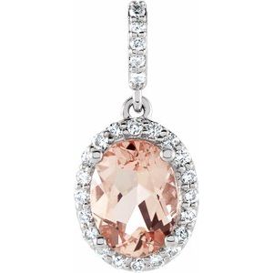 14K White Gold Natural Pink Morganite & 1/6 CTW Natural Diamond Pendant