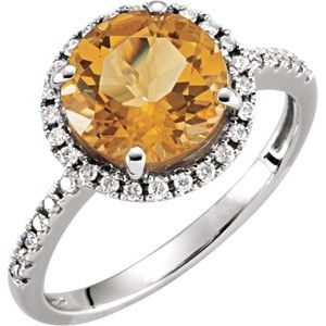 14K White Gold Natural Citrine & 1/6 CTW Natural Diamond Ring