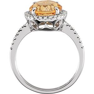 14K White Gold Natural Citrine & 1/6 CTW Natural Diamond Ring