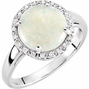 14K White Gold Natural White Opal & .07 CTW Natural Diamond Ring