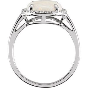 14K White Gold Natural White Opal & .07 CTW Natural Diamond Ring