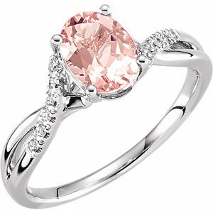 14K White Gold Natural Pink Morganite & .06 CTW Natural Diamond Ring