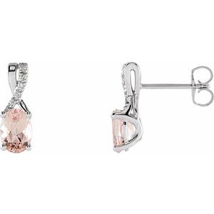 14K White Gold Natural Pink Morganite & .05 CTW Natural Diamond Earrings