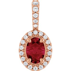 14K Rose Gold Lab-Grown Ruby & 1/5 CTW Natural Diamond Halo-Style Pendant