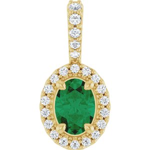 14K Yellow Gold Lab-Grown Emerald & 1/5 CTW Natural Diamond Halo-Style Pendant