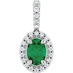 Platinum Lab-Grown Emerald & 1/5 CTW Natural Diamond Halo-Style Pendant