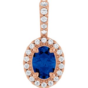 14K Rose Gold Lab-Grown Blue Sapphire & 1/5 CTW Natural Diamond Halo-Style Pendant