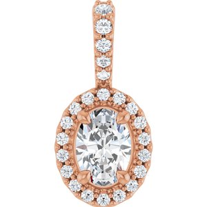 14K Rose Gold Lab-Grown Moissanite & 1/5 CTW Natural Diamond Halo-Style Pendant