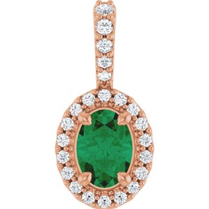 14K Rose Gold Lab-Grown Emerald & 1/5 CTW Natural Diamond Halo-Style Pendant