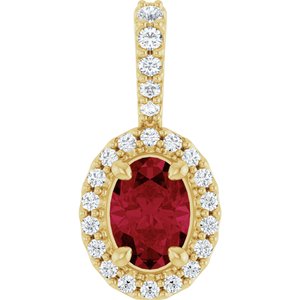 14K Yellow Gold Lab-Grown Ruby & 1/5 CTW Natural Diamond Halo-Style Pendant