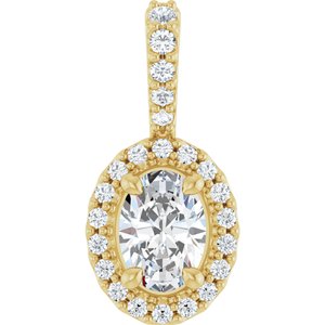 14K Yellow Gold Lab-Grown Moissanite & 1/5 CTW Natural Diamond Halo-Style Pendant