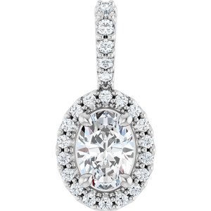 Platinum Lab-Grown Moissanite & 1/5 CTW Natural Diamond Halo-Style Pendant