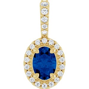 14K Yellow Gold Lab-Grown Blue Sapphire & 1/5 CTW Natural Diamond Halo-Style Pendant
