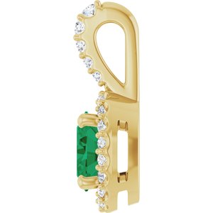 14K Yellow Gold Lab-Grown Emerald & 1/5 CTW Natural Diamond Halo-Style Pendant