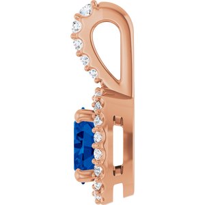 14K Rose Gold Lab-Grown Blue Sapphire & 1/5 CTW Natural Diamond Halo-Style Pendant