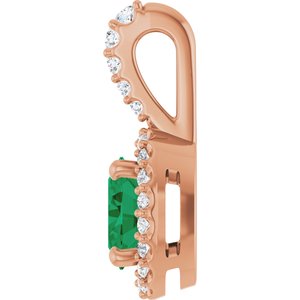 14K Rose Gold Lab-Grown Emerald & 1/5 CTW Natural Diamond Halo-Style Pendant