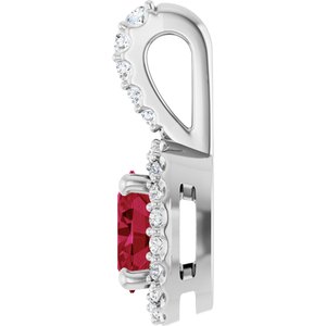 Sterling Silver Lab-Grown Ruby & 1/5 CTW Natural Diamond Halo-Style Pendant