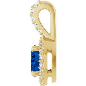 14K Yellow Gold Lab-Grown Blue Sapphire & 1/5 CTW Natural Diamond Halo-Style Pendant