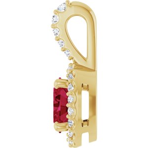 14K Yellow Gold Lab-Grown Ruby & 1/5 CTW Natural Diamond Halo-Style Pendant